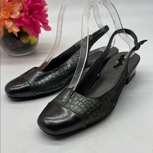 Trotters Gunmeatal Gray Textured Slingback Flats Size 9.5 BFL9003E